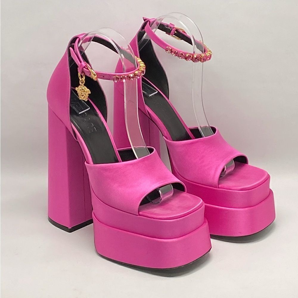 Versace Medusa Crystal Ankle-Strap Platform Sandals size 38